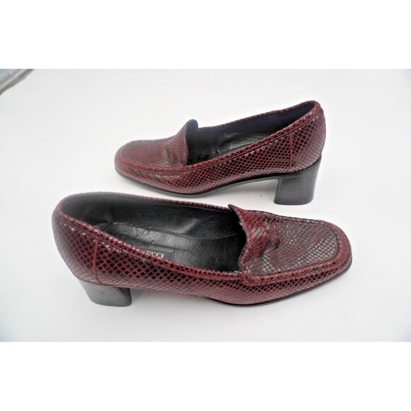 Sesto Meucci Italy Burgundy Snake Embossed Leather Low Heel Loafer Pumps Size 9M - Picture 10 of 12